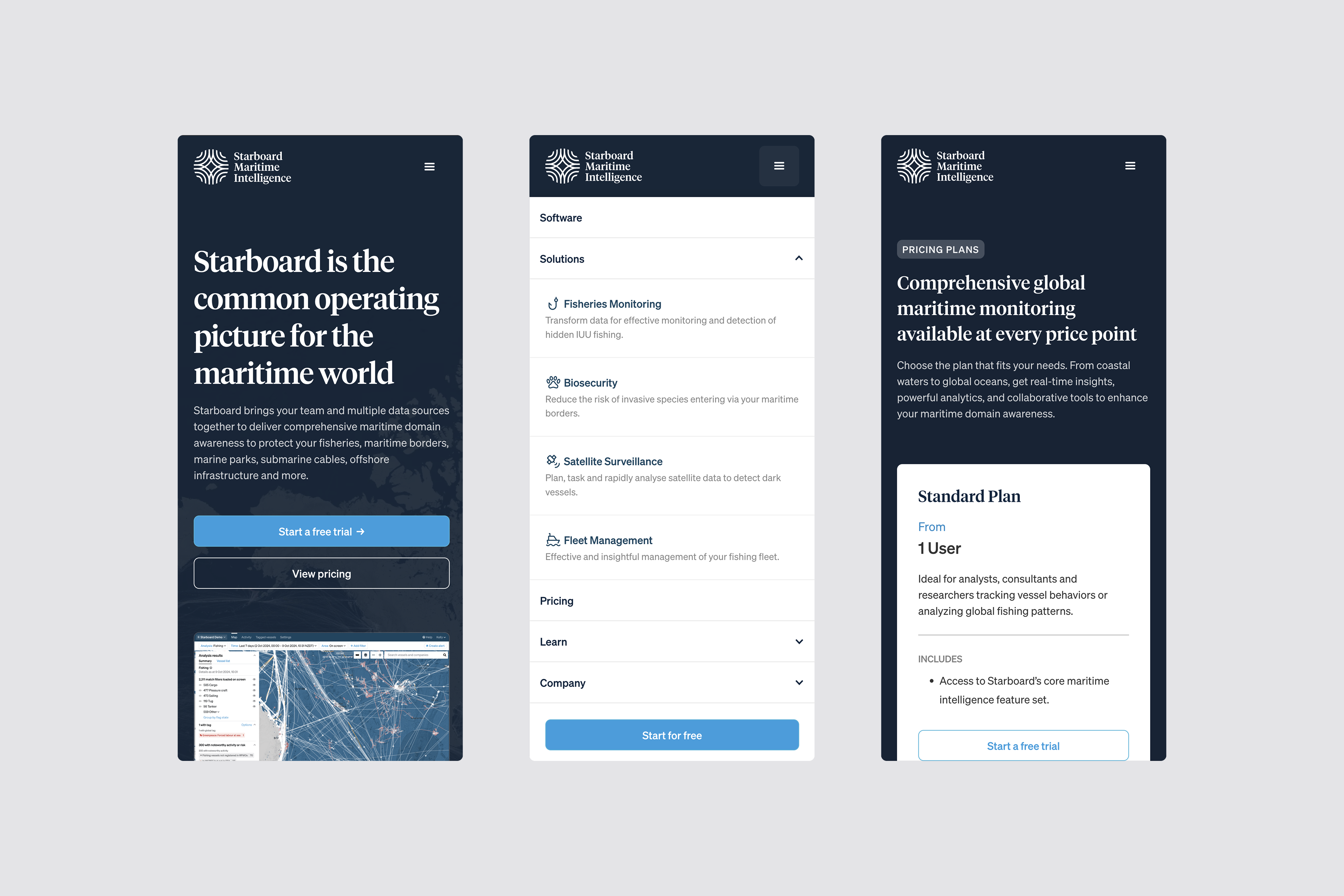 About page emphasizing team expertise and company mission in ocean protection.